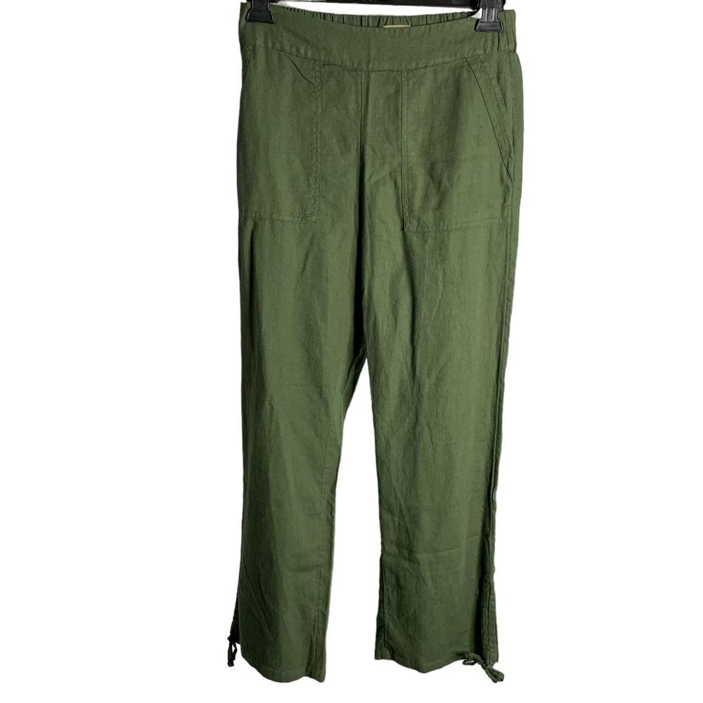 Naturals d&co Linen Blend Pull On Pants XS Green Elastic Waist Pockets High Rise